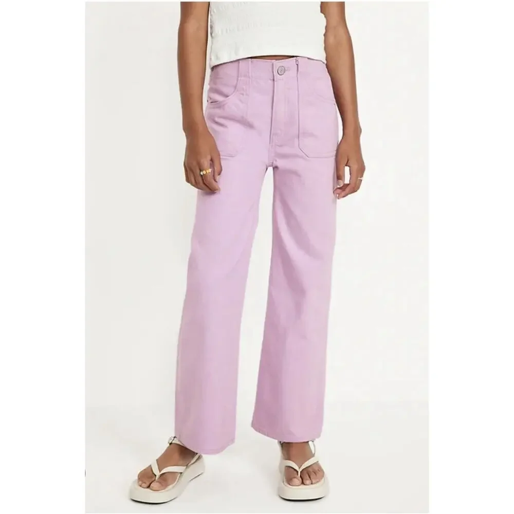Old Navy Lilac High Rise Baggy Wide Leg Elastic Waist Jeans Pants Size XL 12
